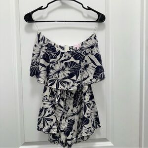 Pink Lily Tropical Navy & Ivory Strapless Romper